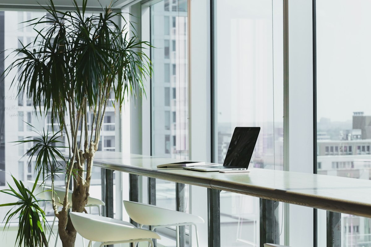 Laptop on a desk showing the MailForge workspace